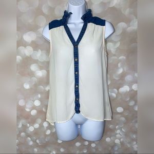 Sheer off white and Jean tank top